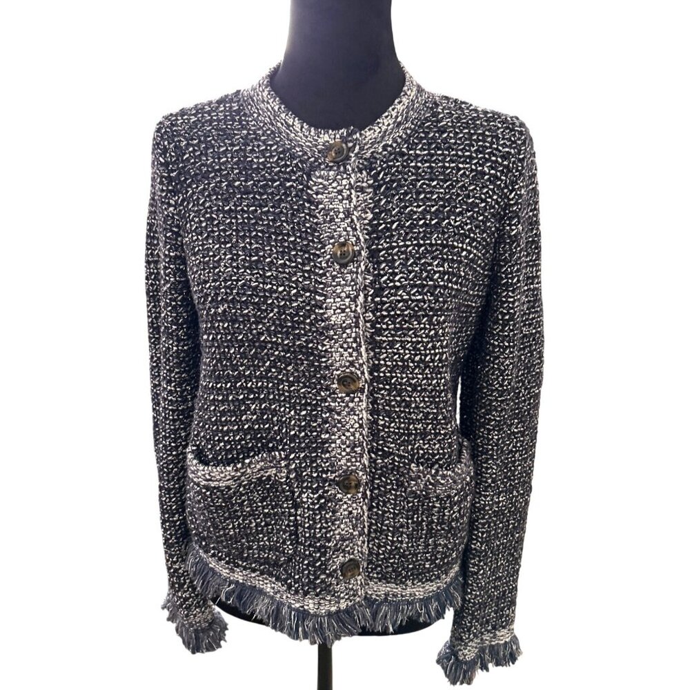 Women's Black and White Tweed Sweater